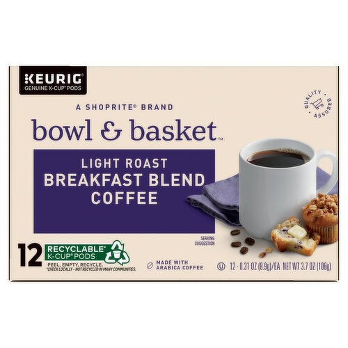 Bowl & Basket Light Roast Breakfast Blend Coffee K-Cup Pods, 0.31 oz, 12 count