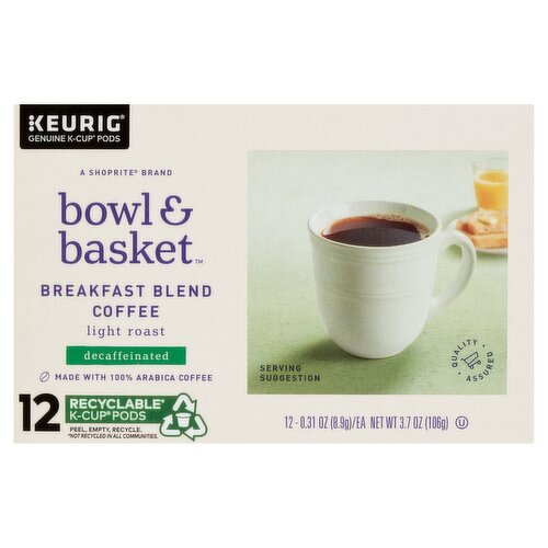 Bowl & Basket Decaffeinated Light Roast Breakfast Blend Coffee K-Cup Pods, 0.31 oz, 12 count