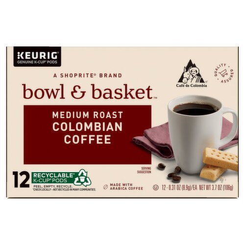 Bowl & Basket Medium Roast Colombian Coffee K-Cup Pods, 0.31 oz, 12 count