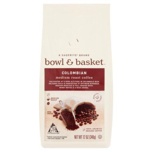 Bowl & Basket Colombian Medium Roast Ground Coffee, 12 oz