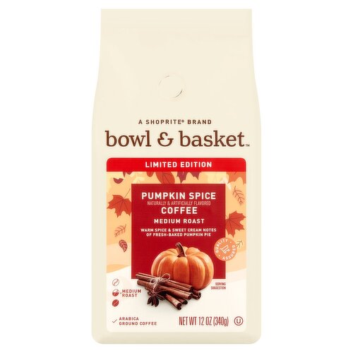 Bowl & Basket Pumpkin Spice Light Roast Ground Coffee Limited Edition, 12 oz