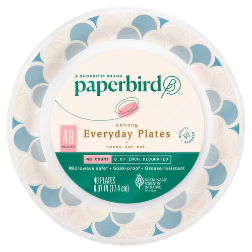 Paperbird 6.87 Inch Decorated Strong Everyday Plates, 48 count