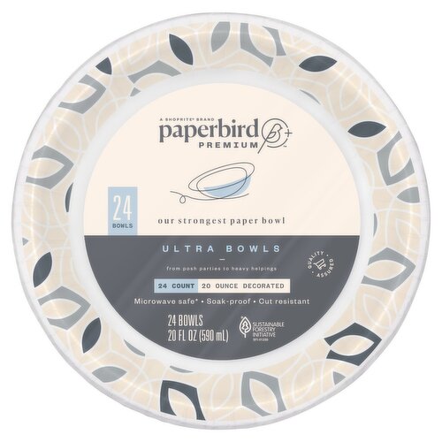 Paperbird Premium 20 Ounce Decorated Ultra Bowls, 24 count