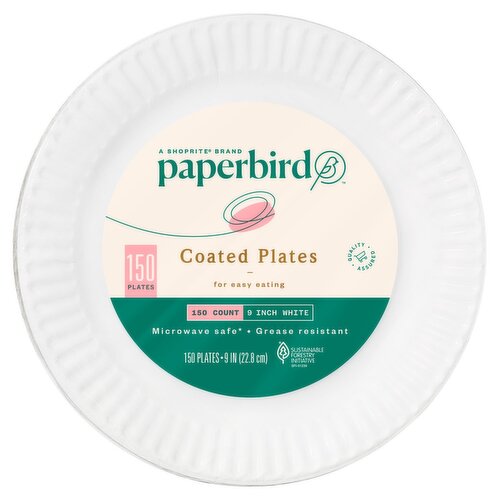 Paperbirde 9 Inch White Coated Plates, 150 count