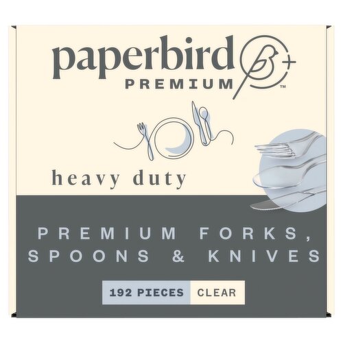 Paperbird Premium Heavy Duty Clear Forks, Spoons & Knives, 192 count
