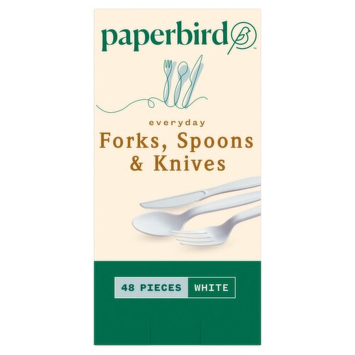 Paperbird Everyday White Forks, Spoons & Knives, 48 count