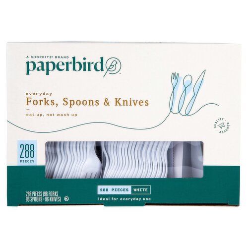 Paperbird White Everyday Forks, Spoons & Knives, 288 count