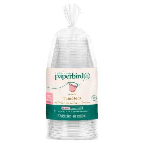 Paperbird 9 Ounce Clear Tumblers Plastic Cups, 25 count