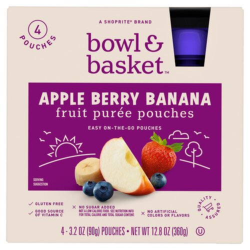 Bowl & Basket Apple Berry Banana Fruit Purée Pouches, 3.2 oz, 4 count