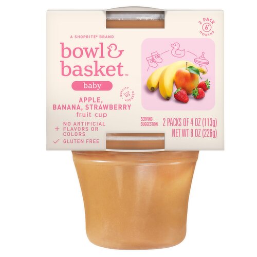 Bowl & Basket Apple, Banana, Strawberry Fruit Cup Baby Food, 6+ Months, 4 oz, 2 count