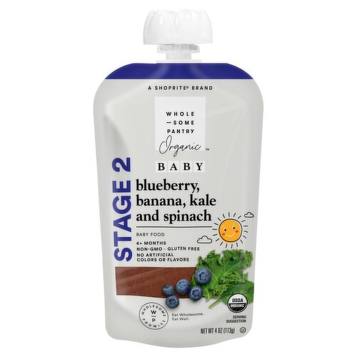 Wholesome Pantry Organic Blueberry, Banana, Kale and Spinach Baby Food, Stage 2, 6+ Months, 4 oz