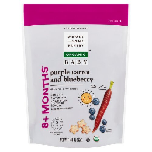 Wholesome Pantry Organic Purple Carrot and Blueberry Grain Puffs for Babies, 8+ Months, 1.48 oz