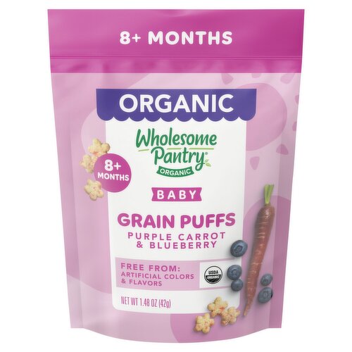 Wholesome Pantry Organic Purple Carrot & Blueberry Grain Puffs Baby Food, 8+ Months, 1.48 oz