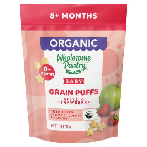 Wholesome Pantry Organic Apple & Strawberry Grain Puffs Baby Food, 8+ Months, 1.48 oz