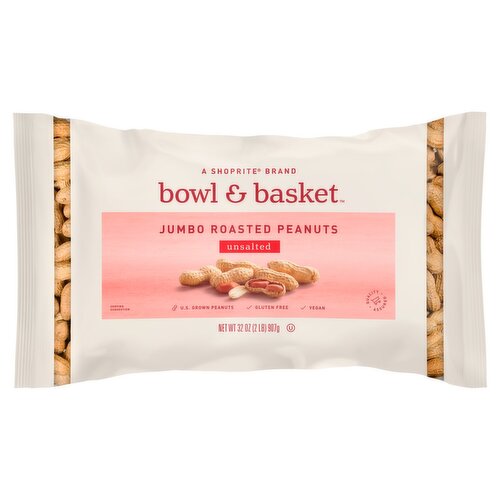 Bowl & Basket Unsalted Jumbo Roasted Peanuts, 32 oz