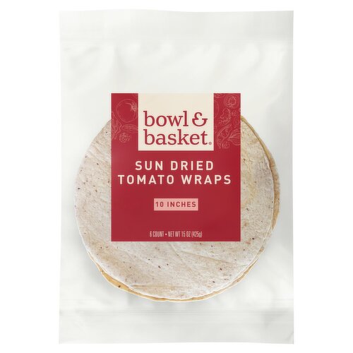 Bowl & Basket 10 Inches Sun Dried Tomato Wraps, 6 count, 15 oz