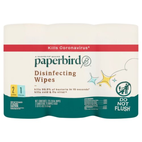 Paperbird Lemon and Fresh Disinfecting Wipes, 3 count, 3 lb 8.5 oz