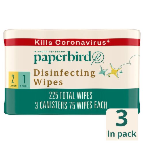 Paperbird Lemon and Fresh Disinfecting Wipes, 3 count, 3 lb 8.5 oz