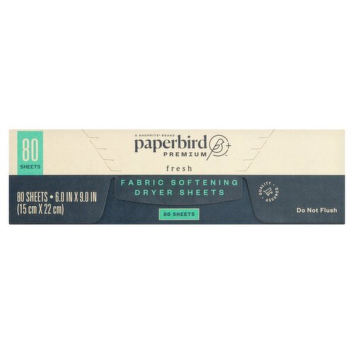 Paperbird Premium Fresh Fabric Softening Dryer Sheets, 80 count