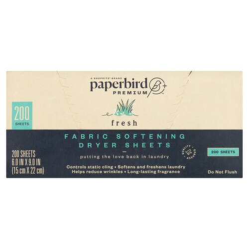 Paperbird Premium Fresh Fabric Softening Dryer Sheets, 200 count