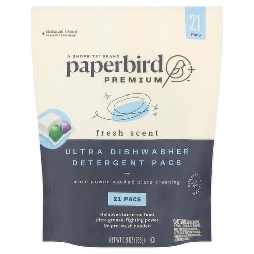 Paperbird Premium Fresh Scent Ultra Dishwasher Detergent Pacs, 21 count, 9.3 oz