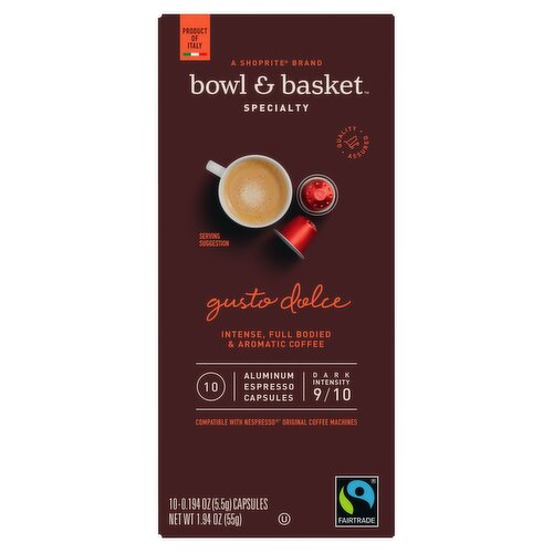 Bowl & Basket Specialty Gusto Dolce Aluminum Espresso Capsules, 0.194 oz, 10 count