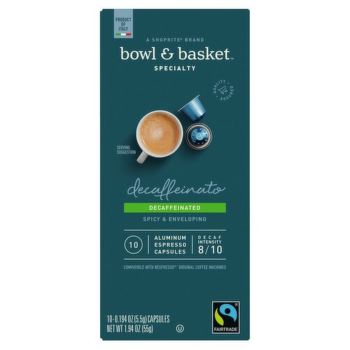 Bowl & Basket Specialty Decaffeinated Aluminum Espresso Capsules, 0.194 oz, 10 count