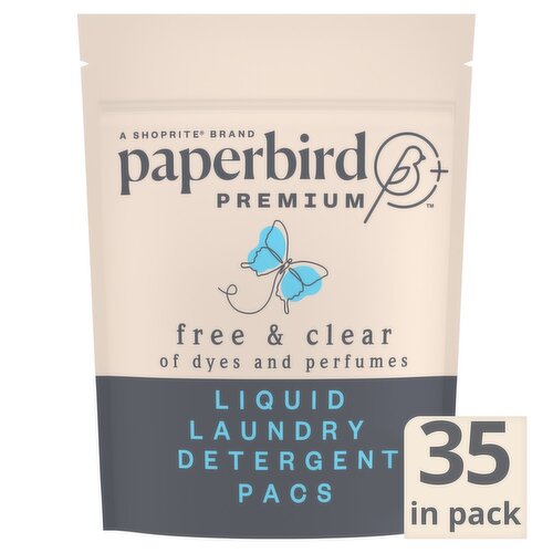 Paperbird Premium Free & Clear Liquid Laundry Detergent Pacs, 35 count, 22.2 oz