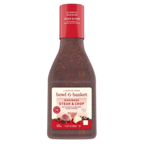 Bowl & Basket Marinade Steak & Chop with Garlic and Cracked Black Pepper, 12.25 fl oz