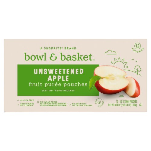 Bowl & Basket Unsweetened Apple Fruit Purée Pouches, 3.2 oz, 12 count