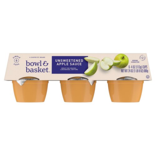 Bowl & Basket Unsweetened Apple Sauce, 4 oz, 6 count