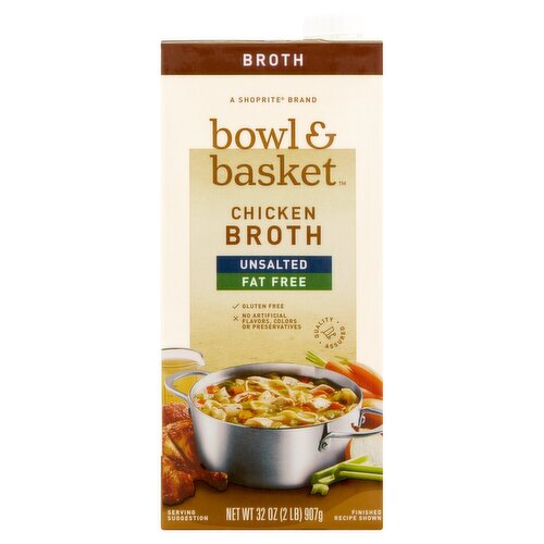 Bowl & Basket Unsalted Fat Free Chicken Broth, 32 oz