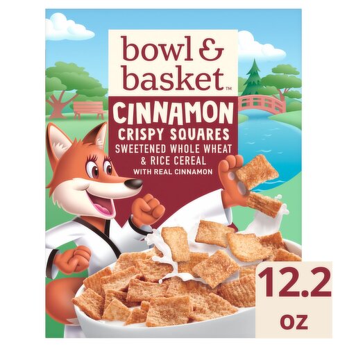 Bowl & Basket Cinnamon Crispy Squares Sweetened Whole Wheat & Rice Cereal, 12.2 oz