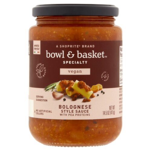 Bowl & Basket Specialty Vegan Bolognese Style Sauce with Pea Proteins, 14.5 oz