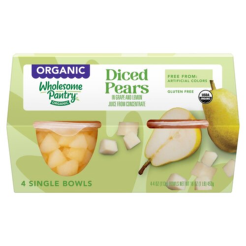 Wholesome Pantry Organic Diced Pears in Grape and Lemon Juice, 4 oz, 4 count
