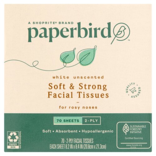 Paperbird White Unscented Soft & Strong Facial Tissues, 70 count