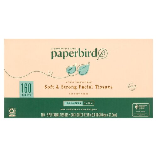 Paperbird White Unscented Soft & Strong Facial Tissues, 160 count