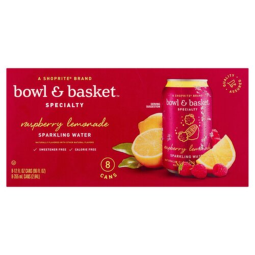 Bowl & Basket Specialty Raspberry Lemonade Sparkling Water, 12 fl oz, 8 count