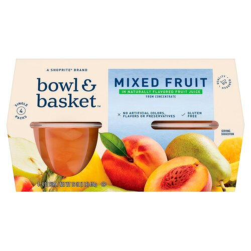 Bowl & Basket Mixed Fruit in Naturally Flavored Fruit Juice, 4 oz, 4 count