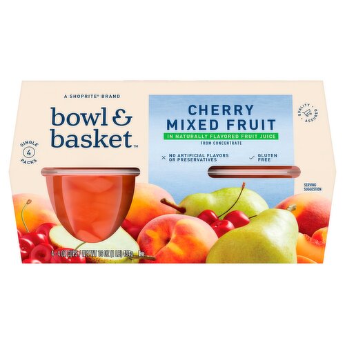 Bowl & Basket Cherry Mixed Fruit, in Naturally Flavored Fruit Juice, 4 oz, 4 count