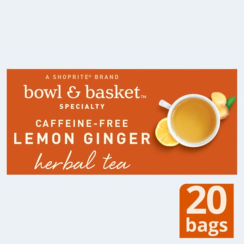 Bowl & Basket Specialty Caffeine-Free Lemon Ginger Herbal Tea Bags, 20 count, 1.06 oz