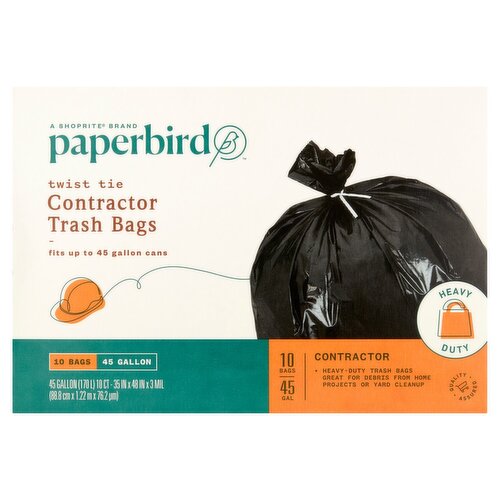 Paperbird 45 Gallon Twist Tie Contractor Trash Bags, 10 count