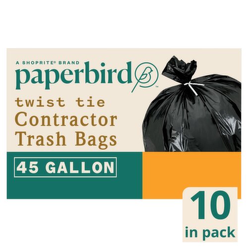 Paperbird 45 Gallon Twist Tie Contractor Trash Bags, 10 count