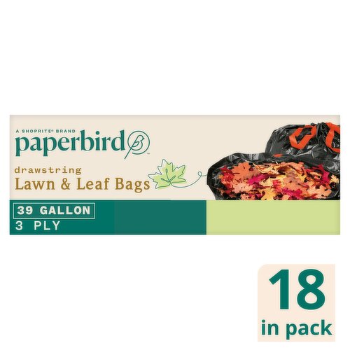 Paperbird 39 Gallon Lawn & Leaf Drawstring Bags, 18 count