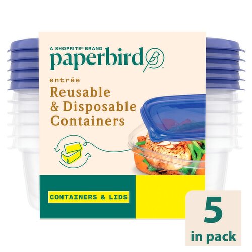 Paperbird Entrée Reusable & Disposable Containers & Lids 25 Fl Oz, 5 count