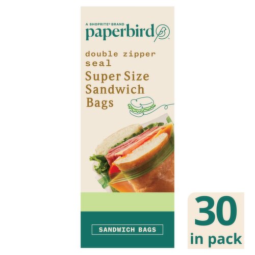 Paperbird Double Zipper Seal Super Size Sandwich Bags, 30 count