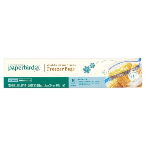 Paperbird Gallon Size Double Zipper Seal Freezer Bags, 14 count