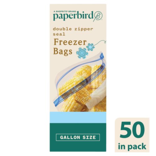 Paperbird Gallon Size Double Zipper Seal Freezer Bags, 50 count