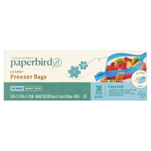 Paperbird Quart Size Slider Freezer Bags, 30 count