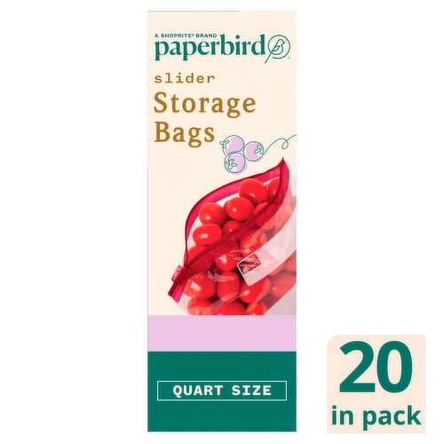 Paperbird Quart Size Slider Storage Bags, 20 count